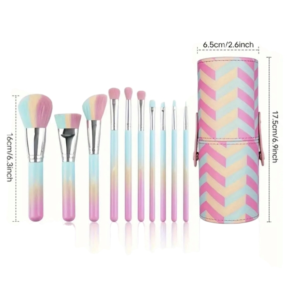 10 Piece High-Quality Gradient Colorful Makeup Brushes W/Vegan Leather Snap Case - Picture 13 of 14